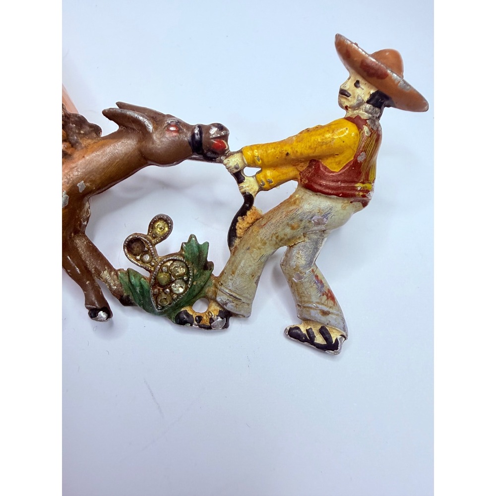 Vintage 1940s Bauman-Massa Enamel Rhinestone Stubborn Donkey Mexican Pin Brooch - Picture 5 of 5